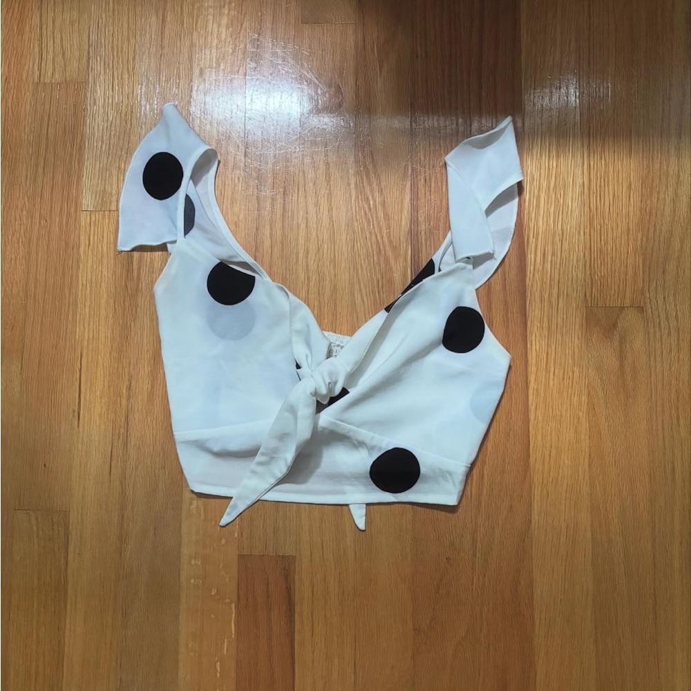 Elegant White and Black Polka Dot Tie-Front Tank Top